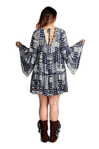 Velzera - Multi-pattern Bell Sleeve Mini Dress