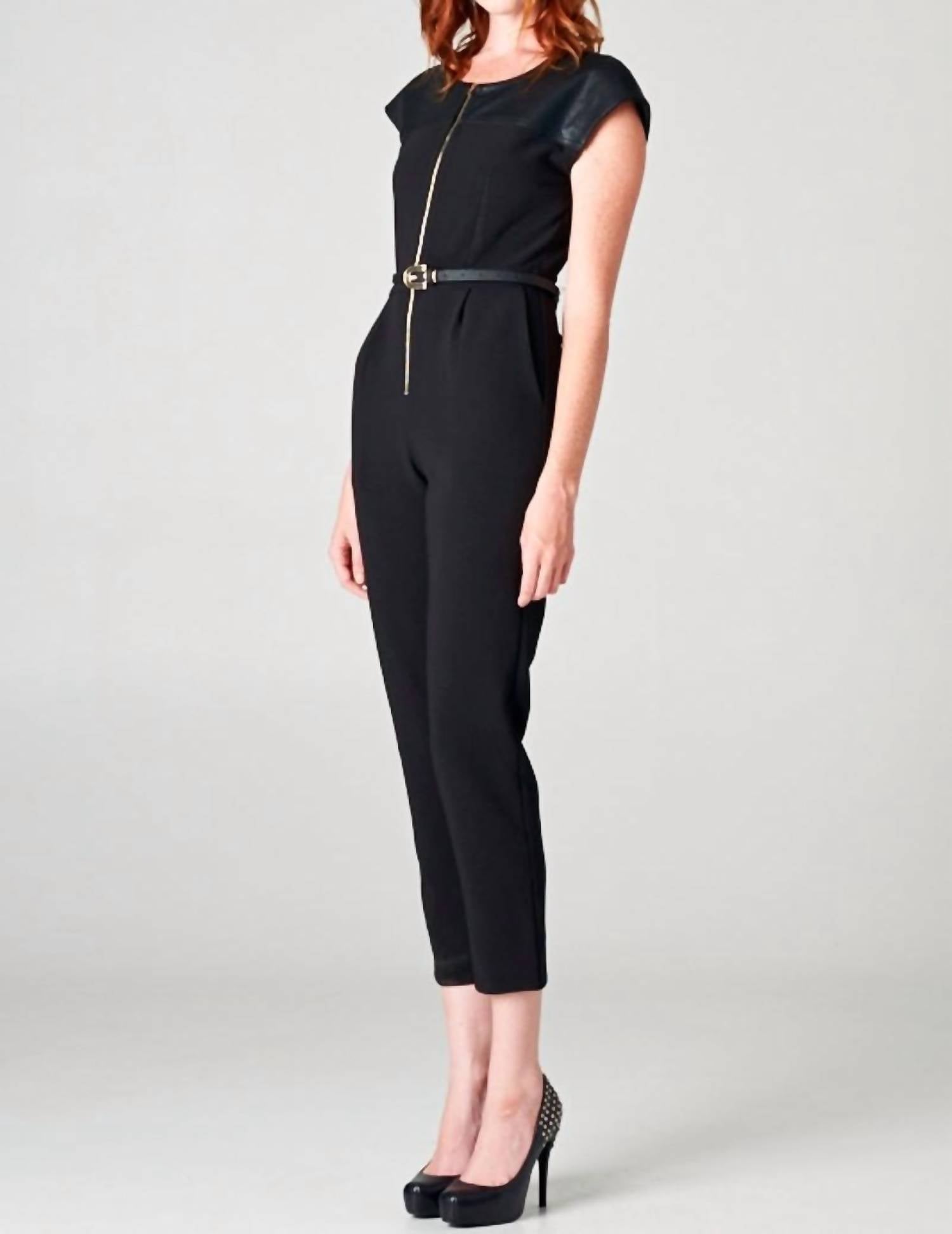 Beautifully - Leather Sleeve Jumpsuit