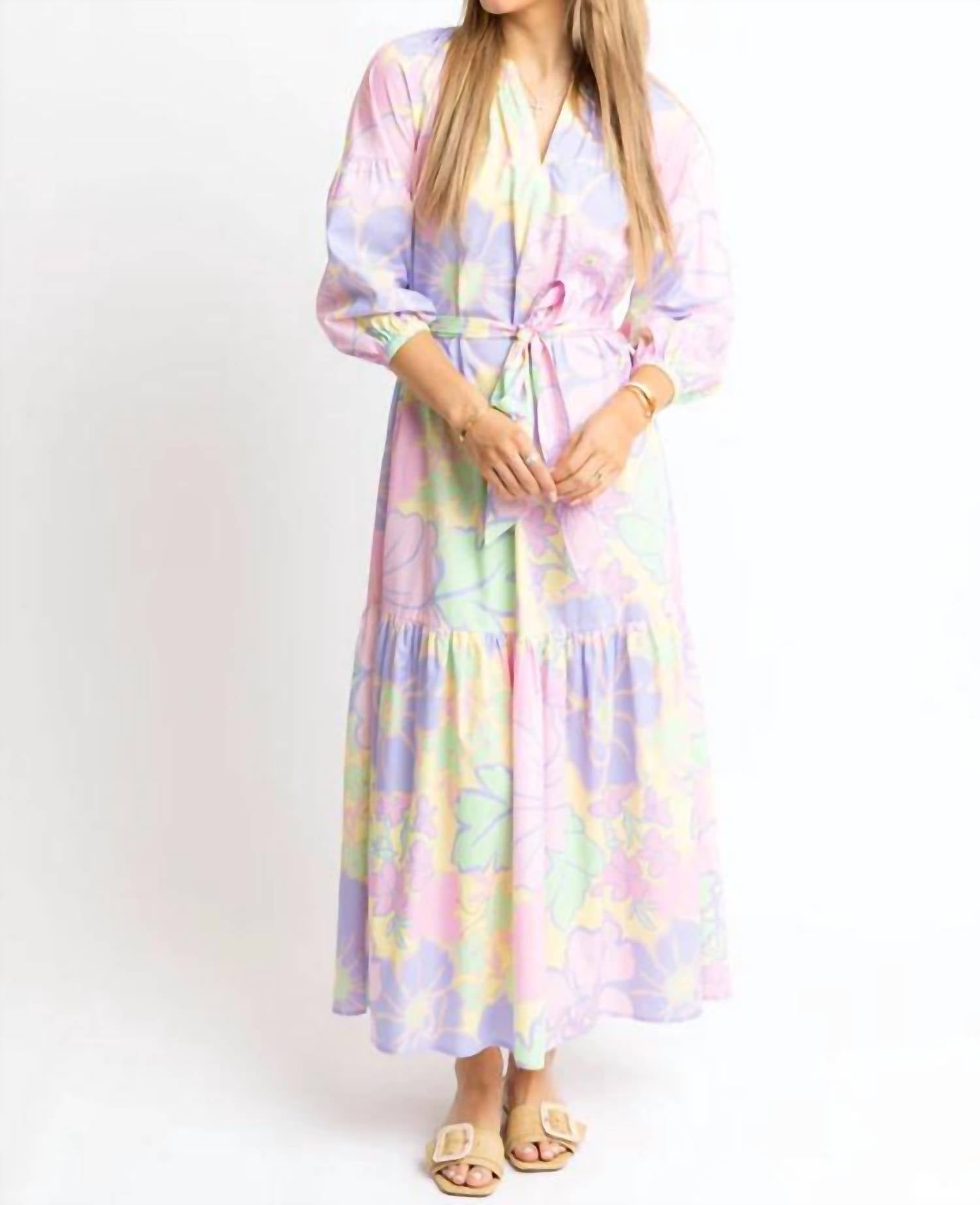 Karlie Pastel Floral V Neck Maxi Dress in multi - women's dress