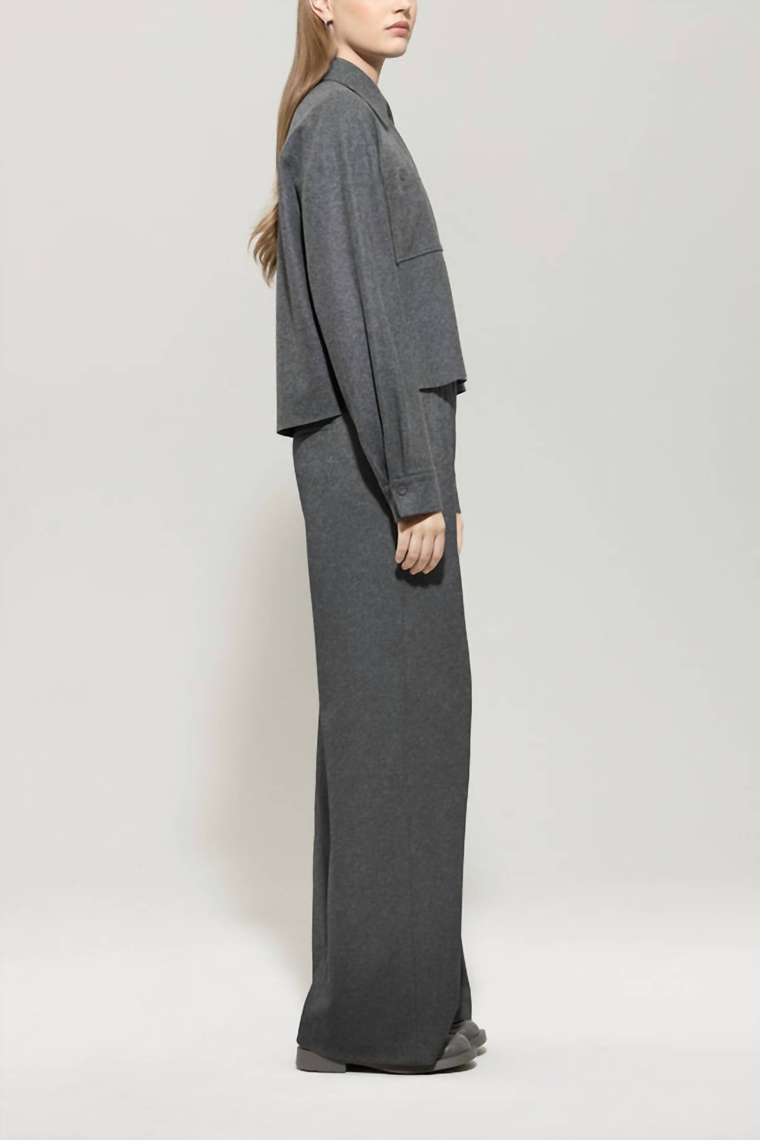LUISA CERANO Flannel Wide Leg Pant in dark grey melange - women's pants - detail view