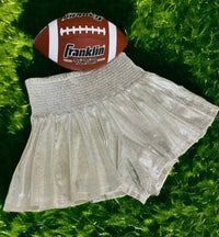 Sewn And Seen - Jeanie Metallic Smocked High Waisted Game Day Shorts