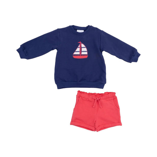 Angel Dear - Sailboat Terry Sweatshirt And Paperbag Short Set