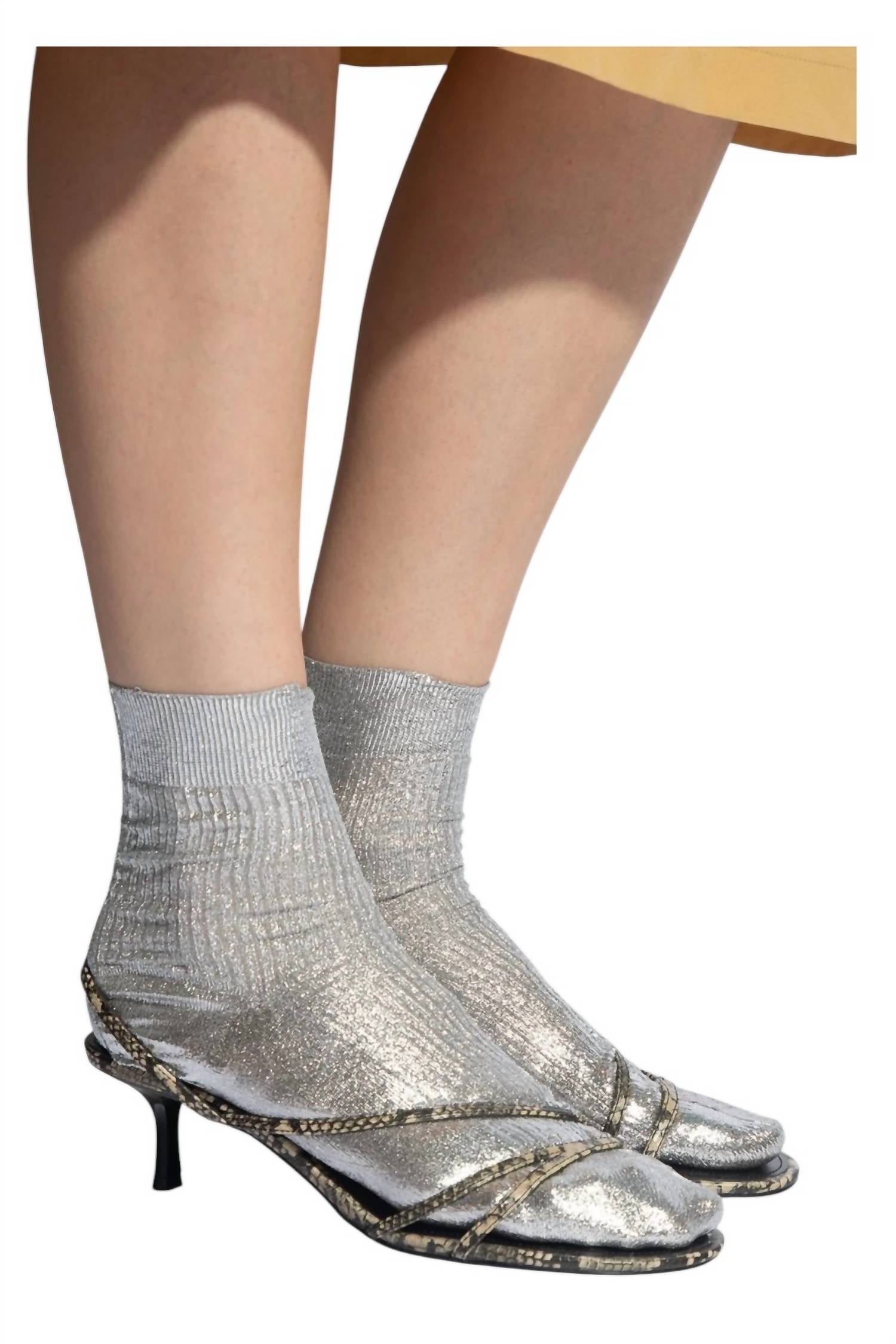 Maria La Rosa Women's Laminated One Socks in silver - women's accessory - detail view