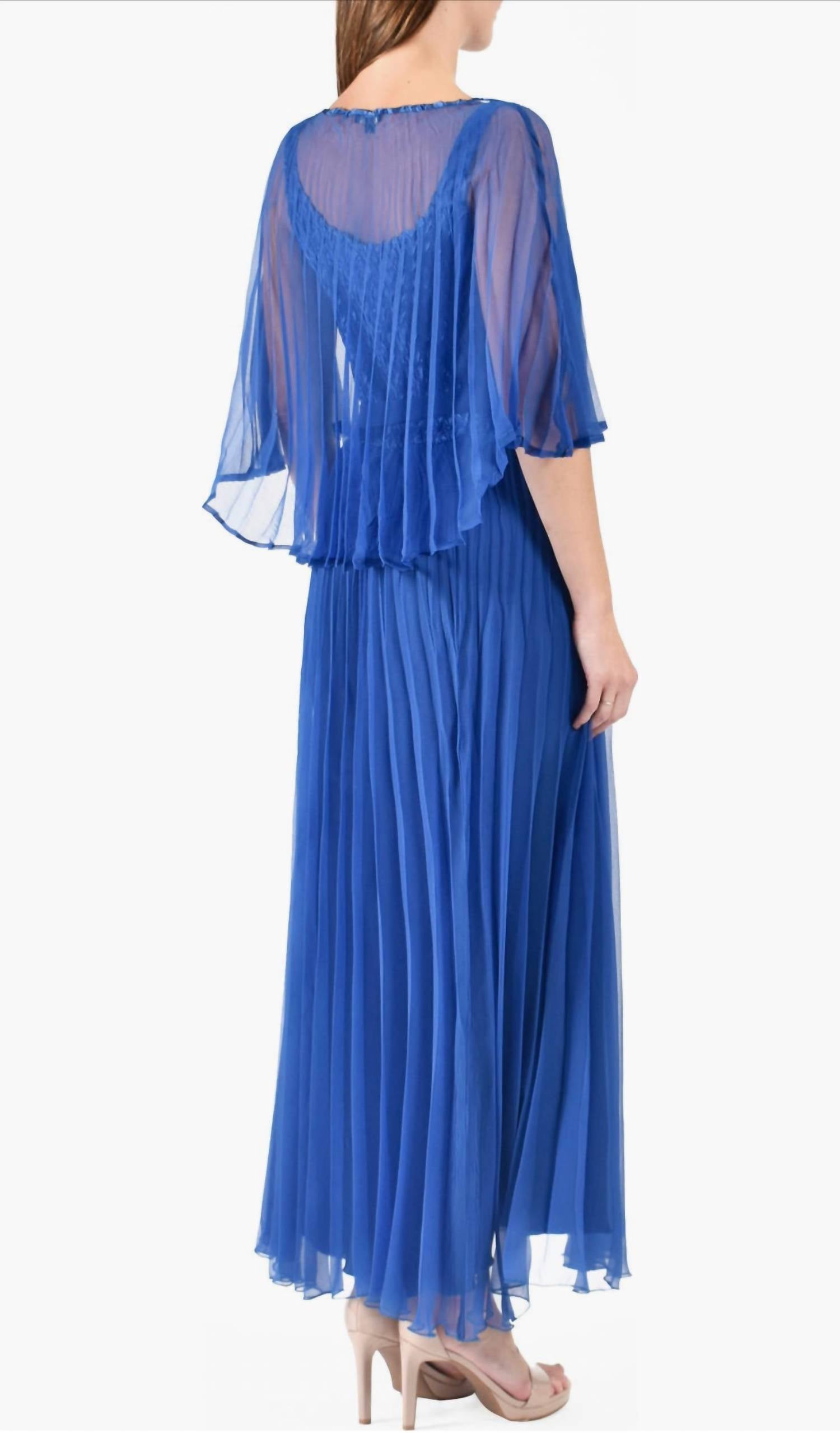 Komarov - KOMAROV Sunburst Pleated Chiffon Blouson MIDI Dress