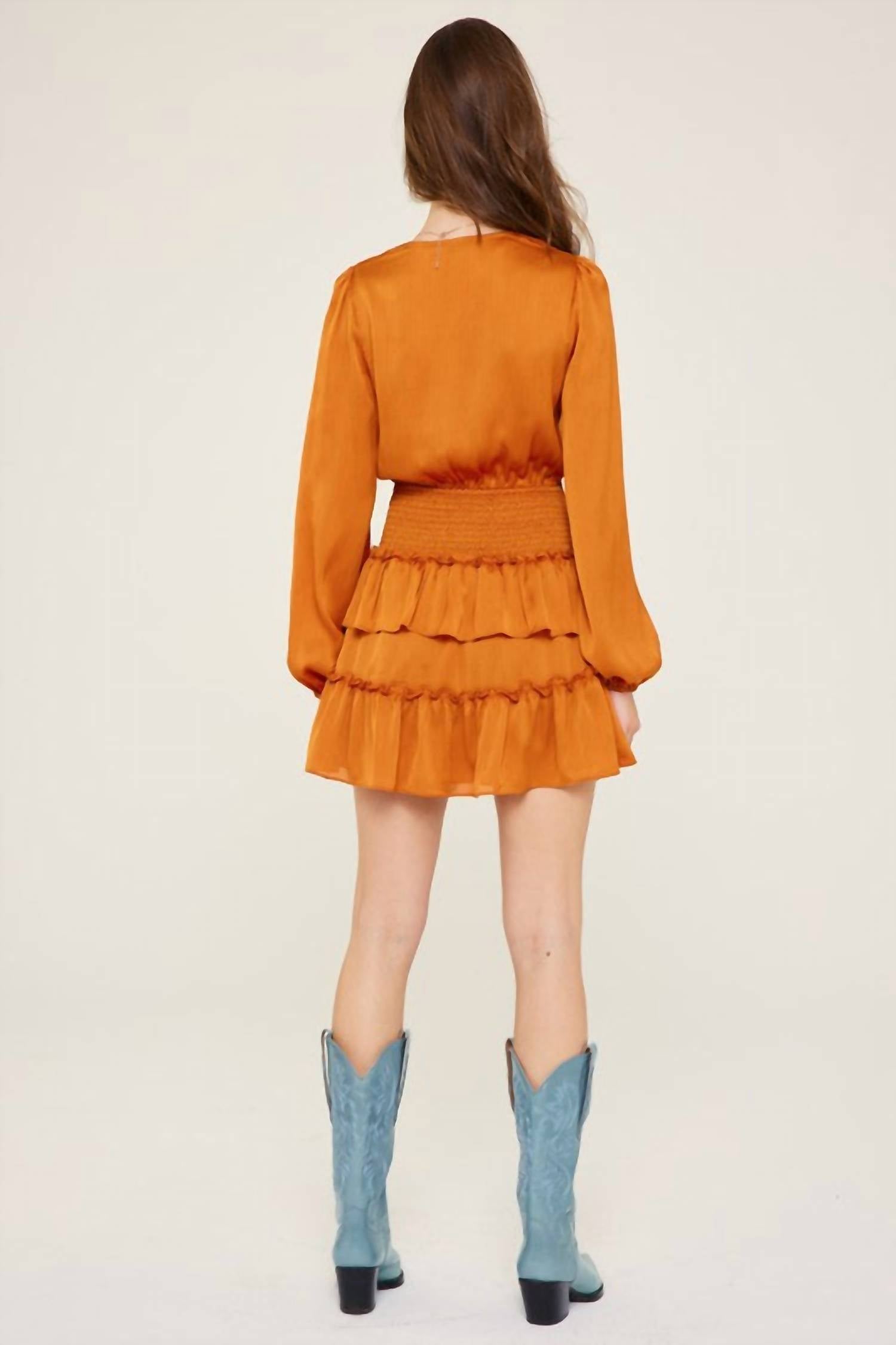 LUSH Don't Leave Yet Smocked Ruffle Mini Dress in orange - women's dress - alternate view
