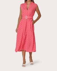 LUSANA Chloe Belted Linen Shirt Dress in french spot - women's dress