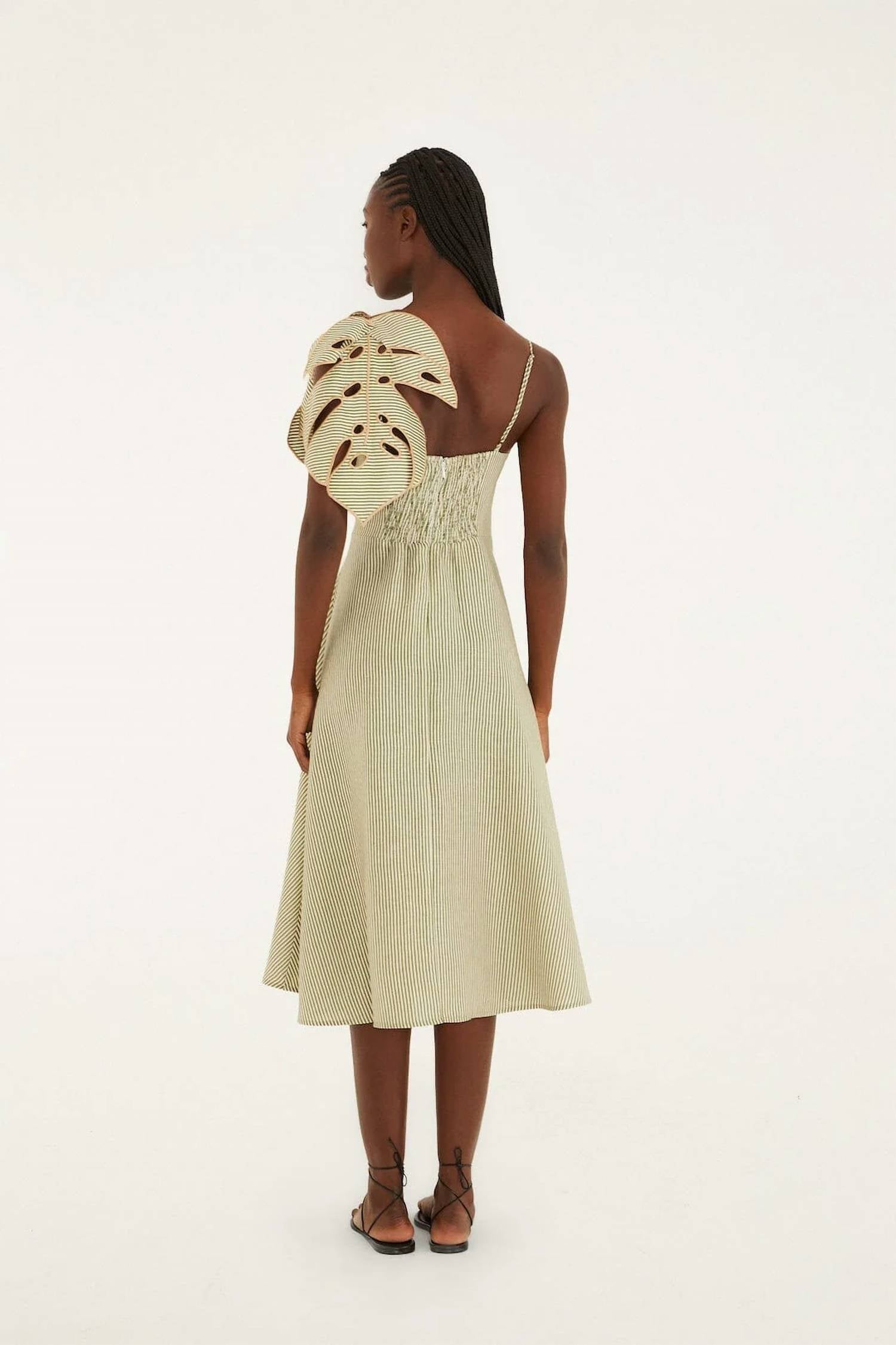 Farm Rio - Striped Monstera Leaf Midi Dress