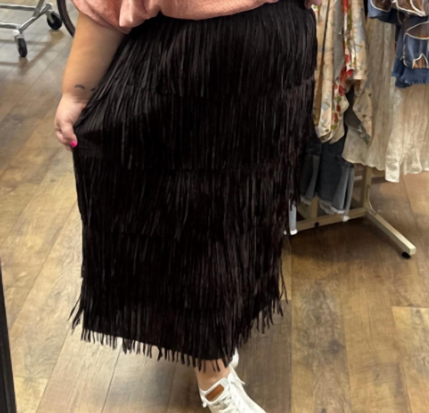 Origami - Tiered Fringe Tassel Midi Skirt