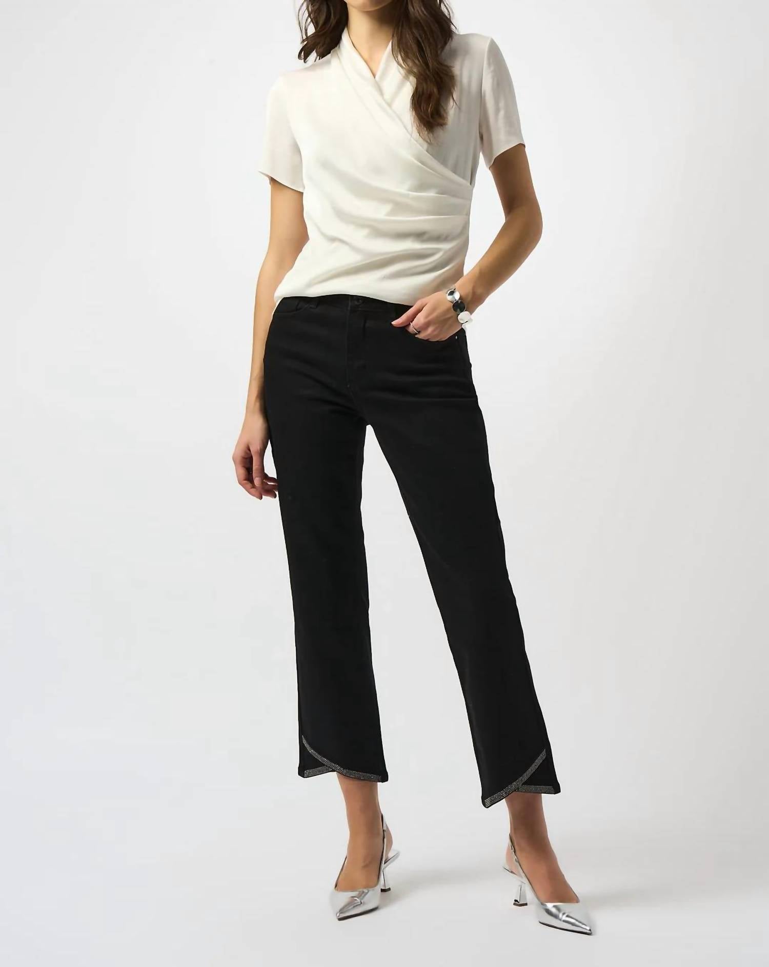 Joseph Ribkoff - Faux Wrap Short Sleeve Satin Knit Top