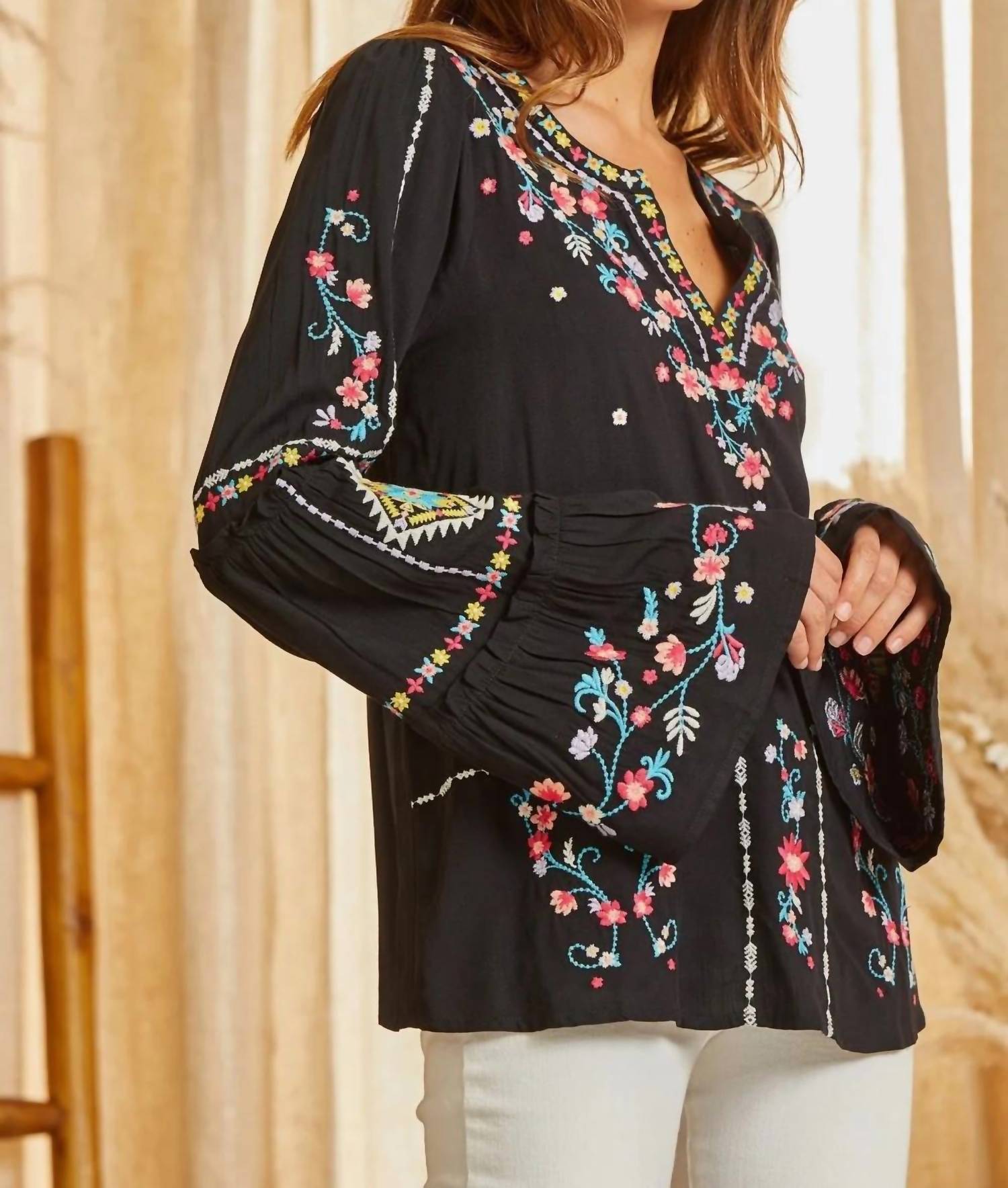 Andree By Unit - Embroidered Bell Sleeve Blouse