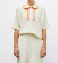 Molli - Rickrack Collar Loose-fitting Knit Top