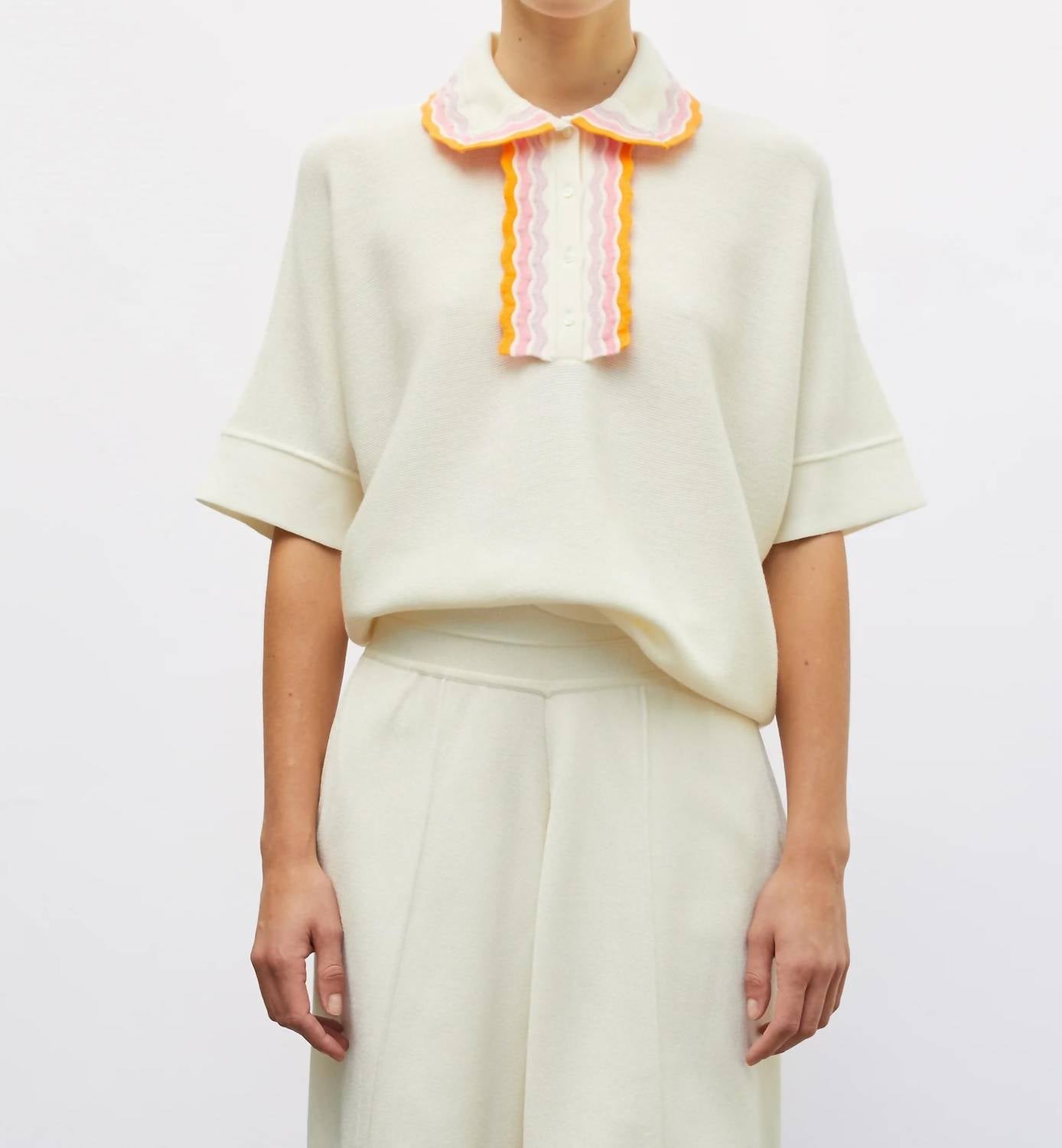 Molli - Rickrack Collar Loose-fitting Knit Top