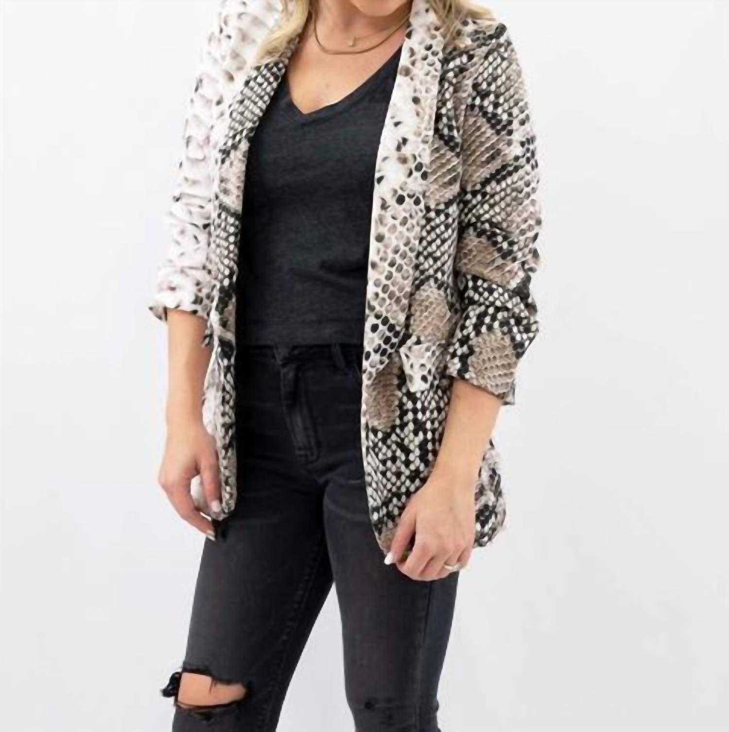 Venti6 - Ruched Sleeve Snakeskin Blazer