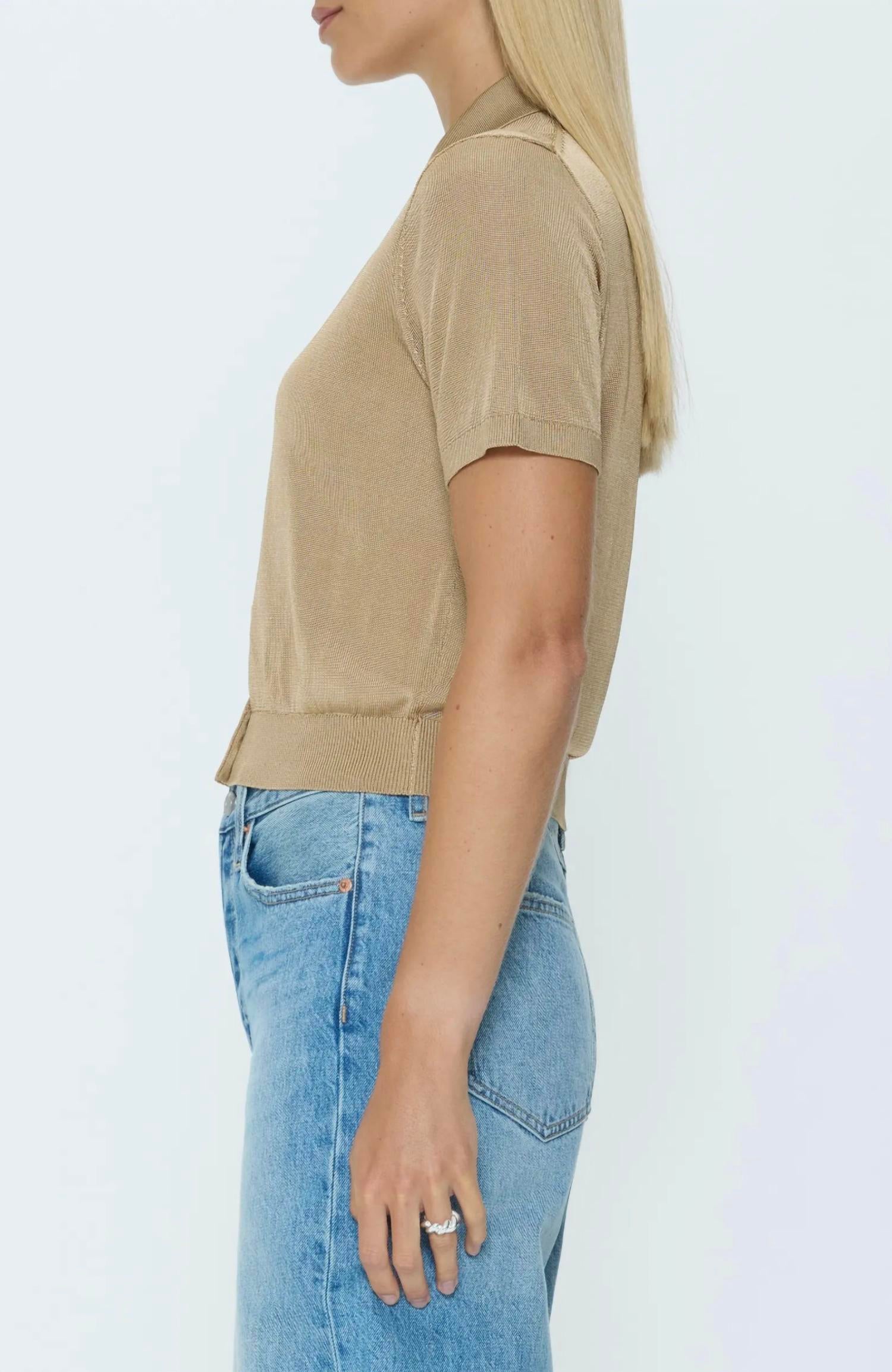 PISTOLA Lucca Short Sleeve Polo in wheat 1 - women's t-shirt - alternate view