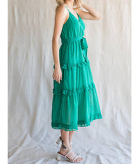 Chiffon Swiss Dot Surplice Midi Dress