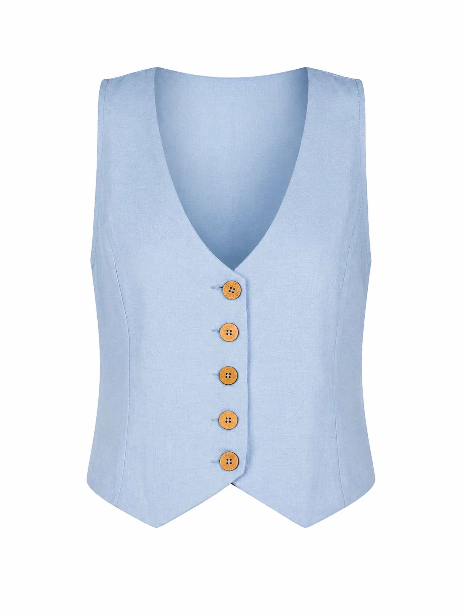 Elan - Button Front Linen Blend Vest