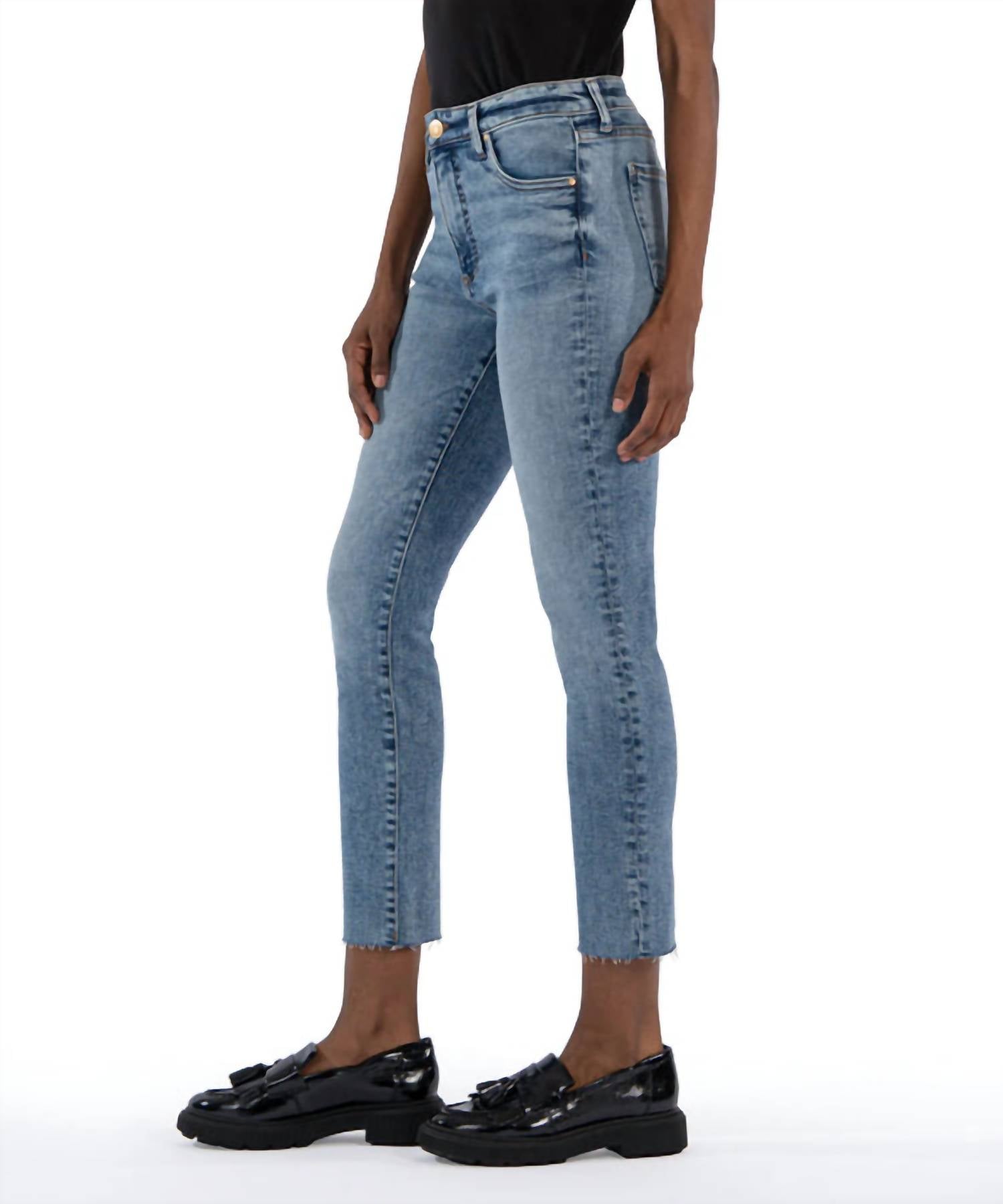 KUT FROM THE KLOTH Reese High Rise Ankle Skinny Leg Jean in incredible - women's jeans - detail view