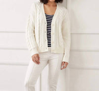 Karen Kane Cable Knit Cardigan Sweater in cream - women's cardigan - view 7