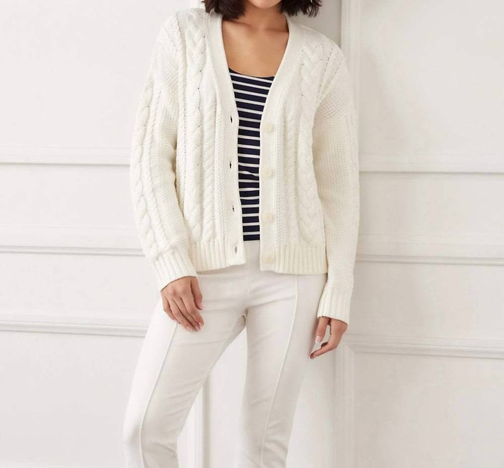 Karen Kane Cable Knit Cardigan Sweater in cream - women's cardigan - view 7