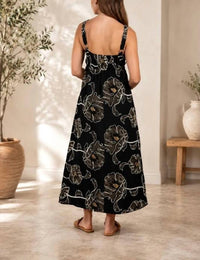 Blu Pepper - Floral Embroidered Spaghetti Strap Midi Dress