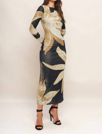 Flying Tomato - Printed Power Mesh Midi Dress