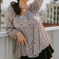 Oddi - Floral Tiered Woven Top - Plus