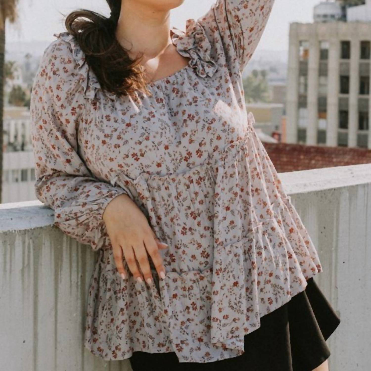 Oddi - Floral Tiered Woven Top - Plus