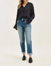 Judy Blue - Cool Denim With Cross Back Belt Loop Boyfriend Jeans