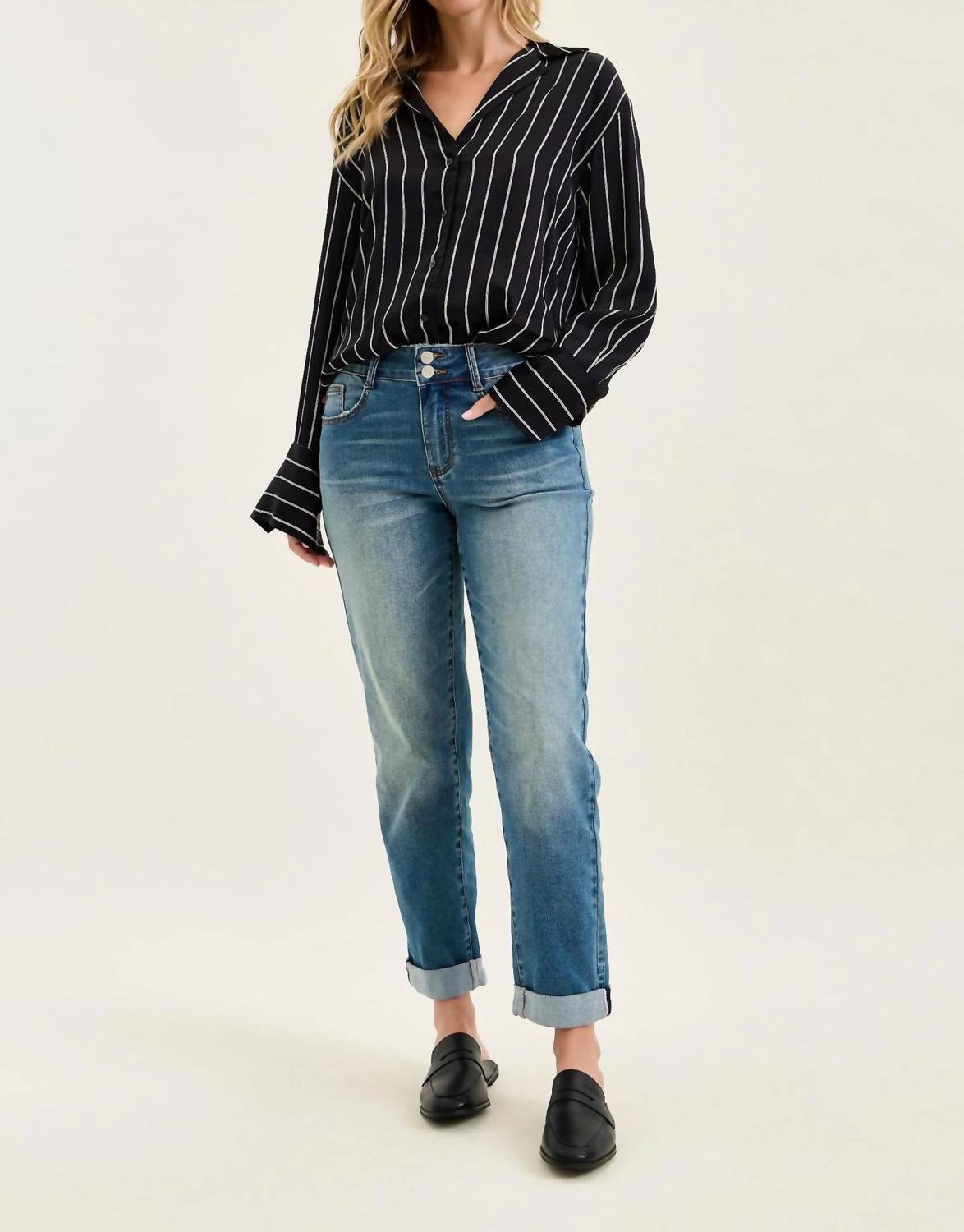 Judy Blue - Cool Denim With Cross Back Belt Loop Boyfriend Jeans