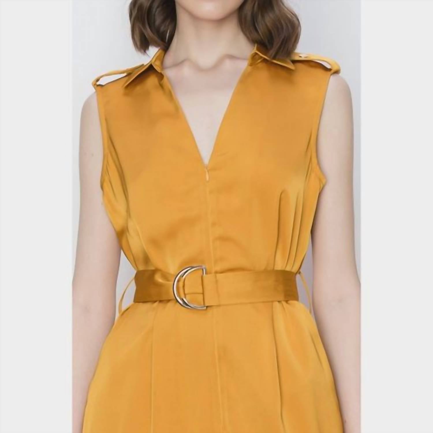 Ina Fashion - Satin V-Neck Side Pockets Cargo Pants Jumpsuit
