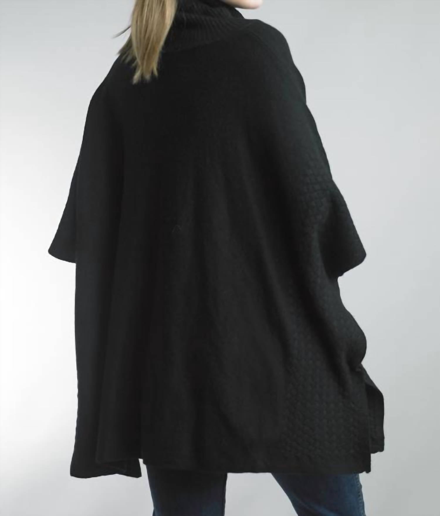 TEMPO PARIS Ribbed Edge Poncho in black - women's sweater - alternate view