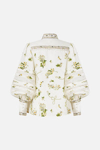 Camilla - Buttoned Collar Blouse With Blouson Sleeve