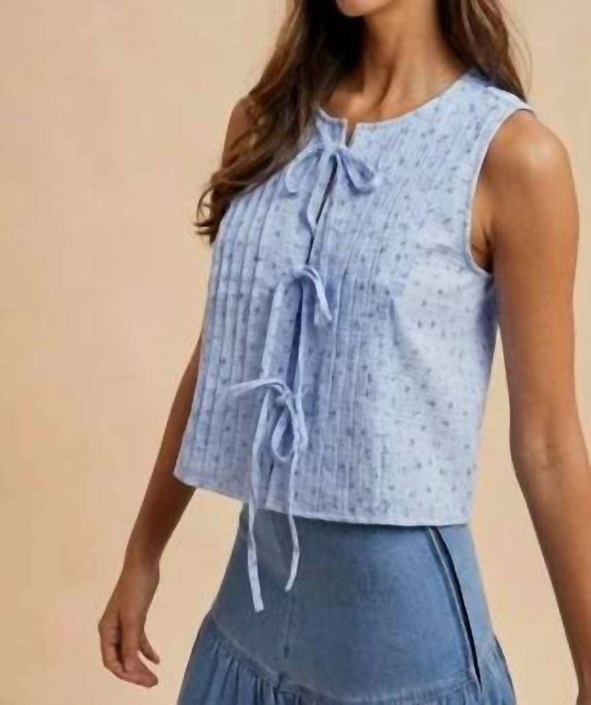 Anniewear - Ditsy Floral Cotton Blouse With Front Tie