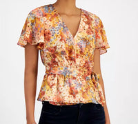 Guess Women's Ferra Wrap Top in rileys daisies print - women's blouse - detail view