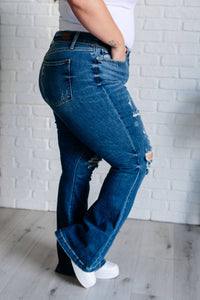 Judy Blue - Midrise Button Fly Trouser Flare With Distressing