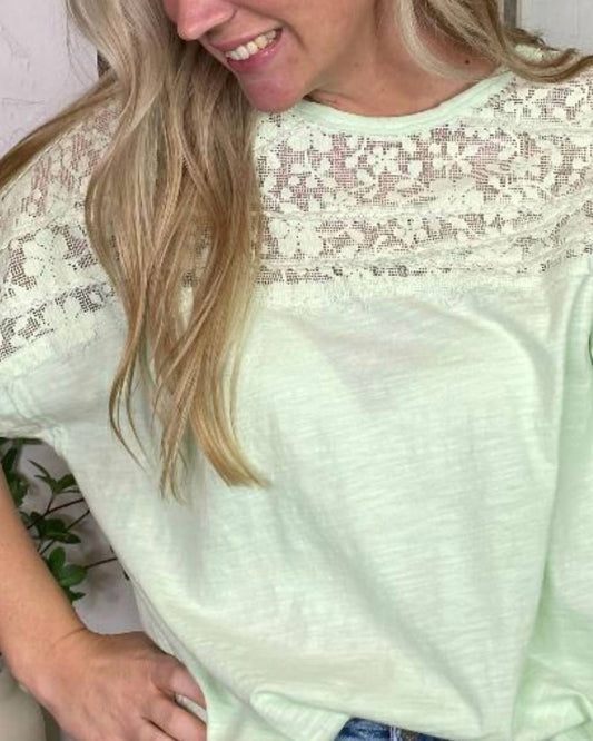 Easel - Short Sleeves Crochet Lace Top
