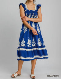 Umgee - Boho Embroidered Smocked Midi Dress