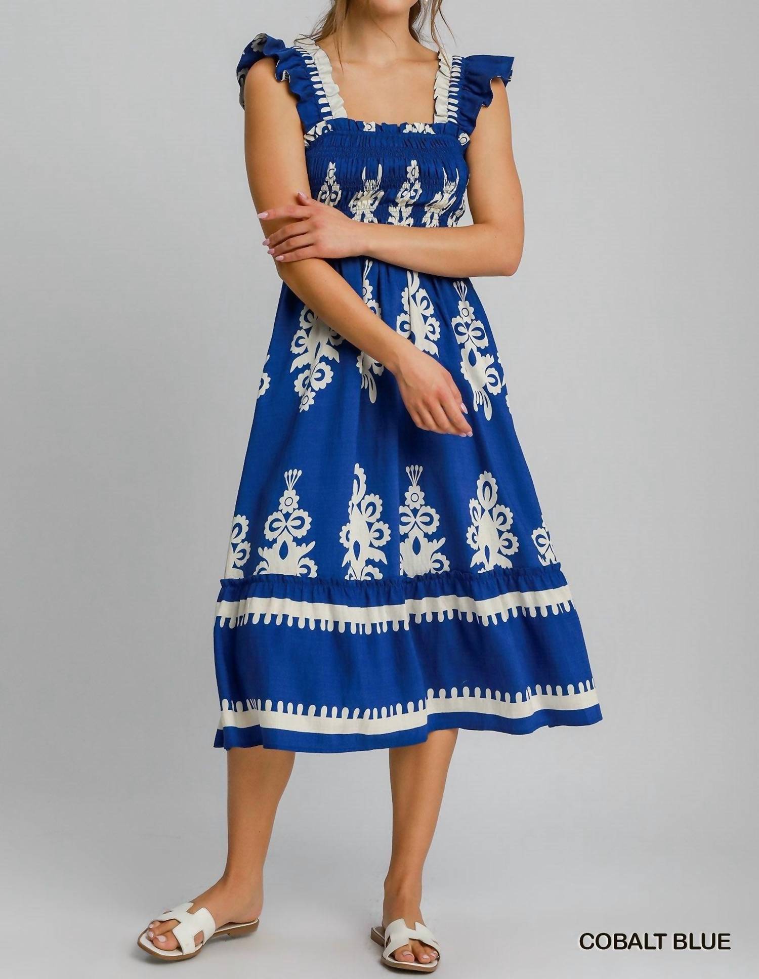 Umgee - Boho Embroidered Smocked Midi Dress