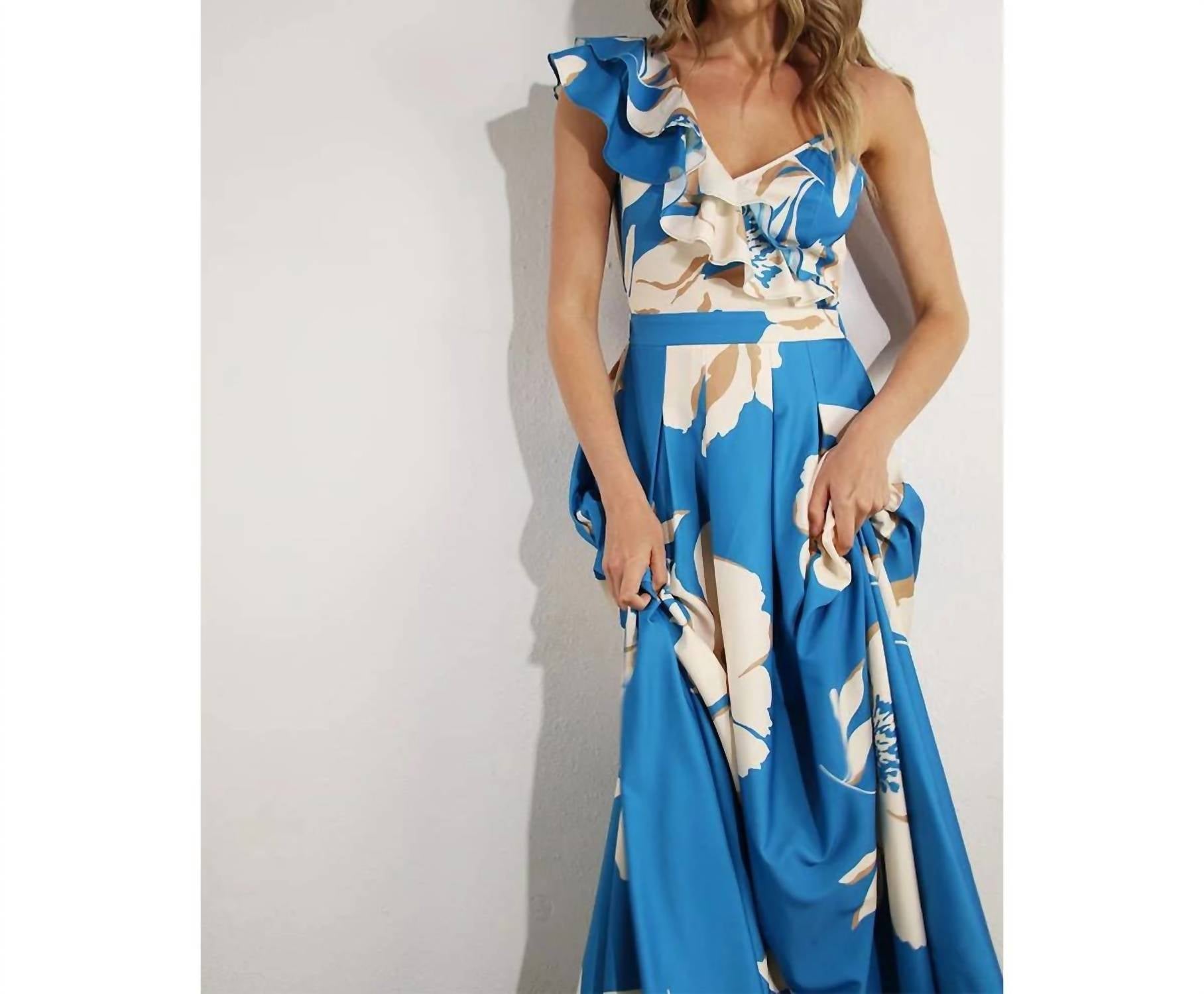 Mulla - One Shoulder Ruffle Pleated Maxi Dress