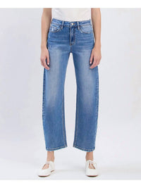VERVET BY FLYING MONKEY Atlas High Rise Barrel Jean in blue - women's jeans