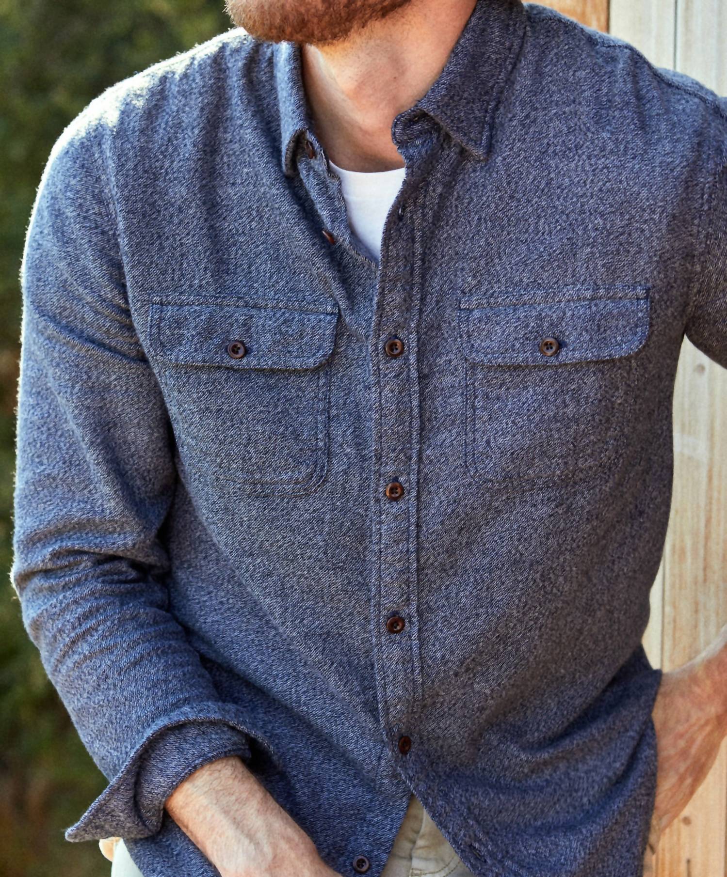 Outerknown Transitional Flannel Utility Shirt in navy jasper - men's shirt - alternate view