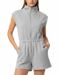 She + Sky - Drop Shoulder Front Zip Heavy Knit Romper