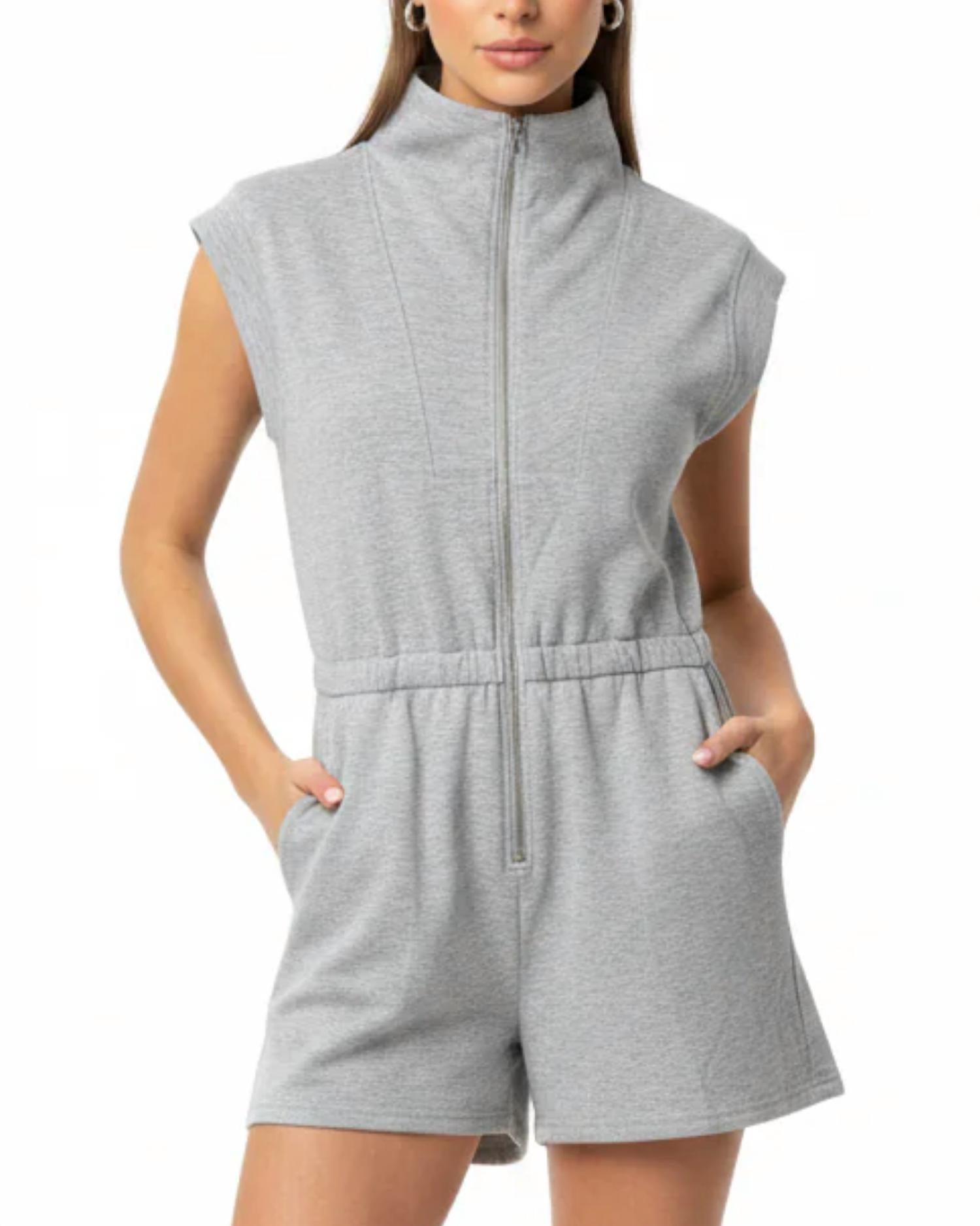 She + Sky - Drop Shoulder Front Zip Heavy Knit Romper