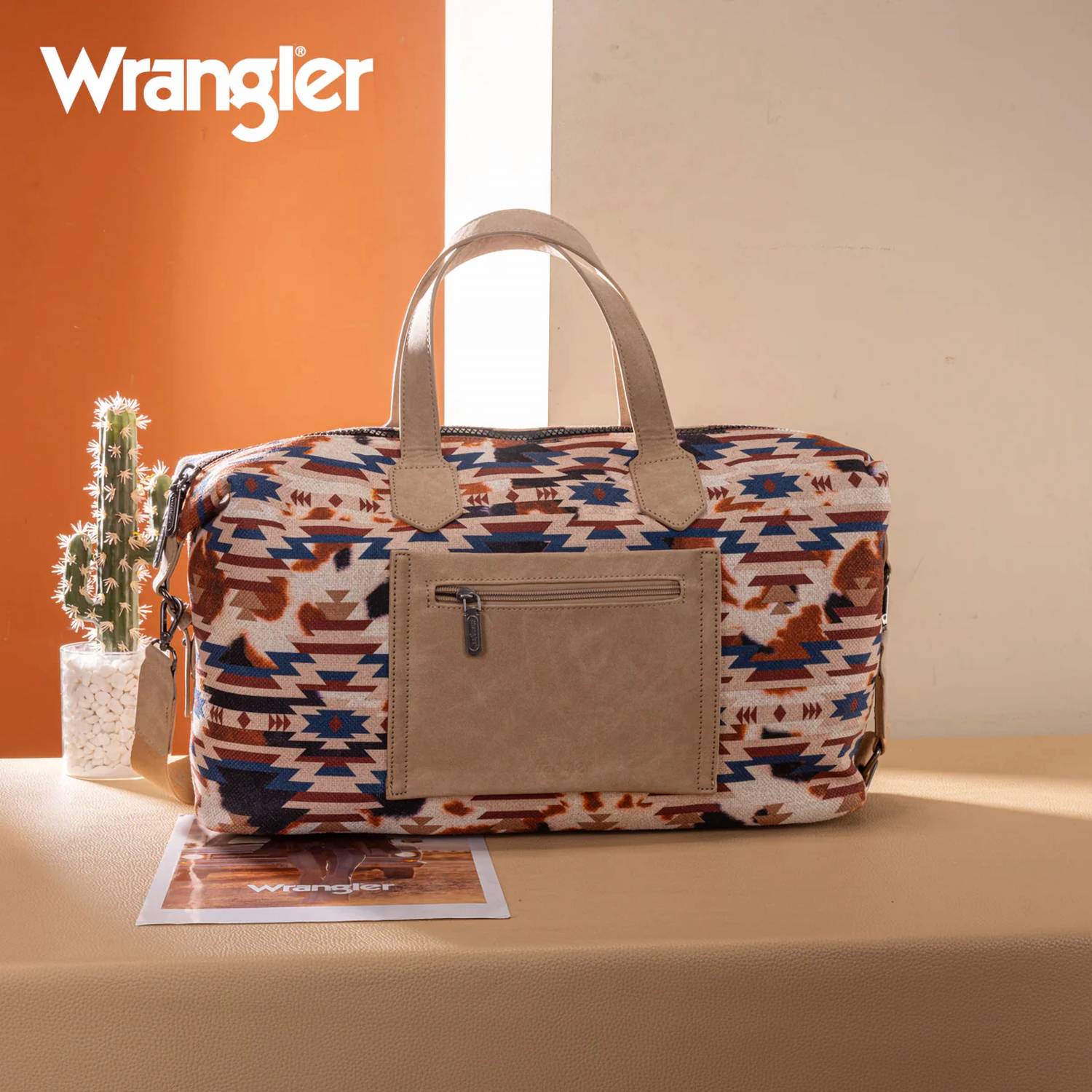 Wrangler Aztec Print Duffle Crossbody Bag in brown - women's bag - detail view