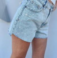 Hidden - Finn 3" Inseam Distressed Light Denim High Rise Jean Shorts {HIdden}