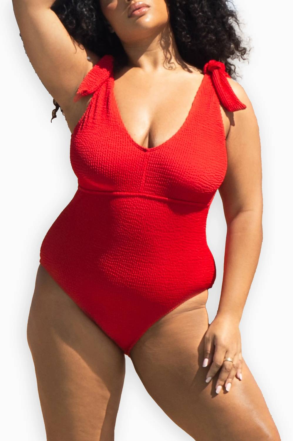 Fashion Szn Curve - Sculpted Crinkle Tie Strap Swimsuit - Plus Size