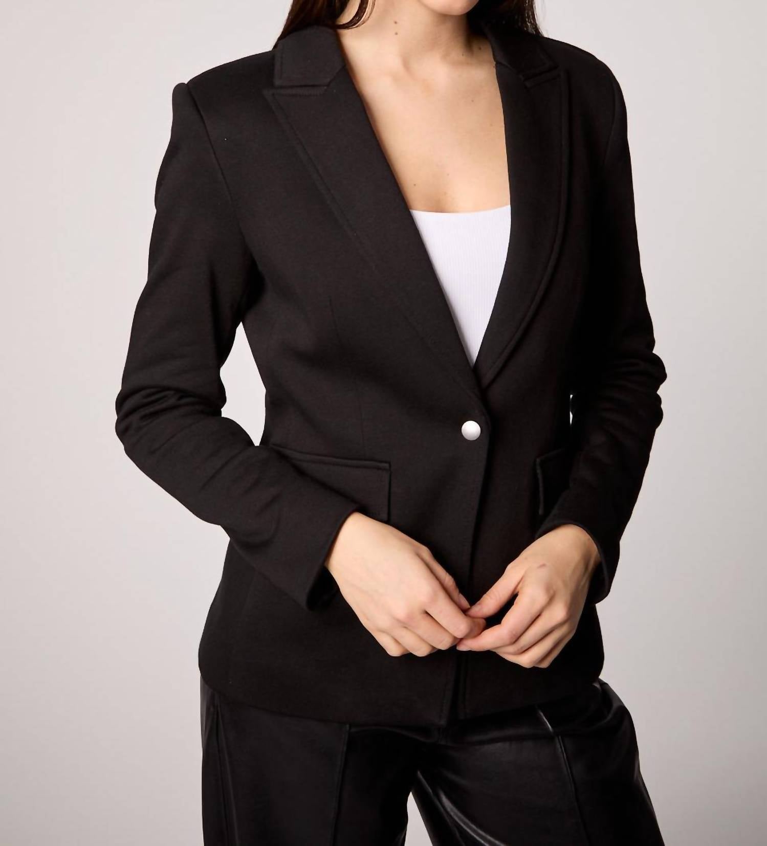 BLUE REVIVAL Helen Blazer in black med wash denim insert - women's jacket - view 4