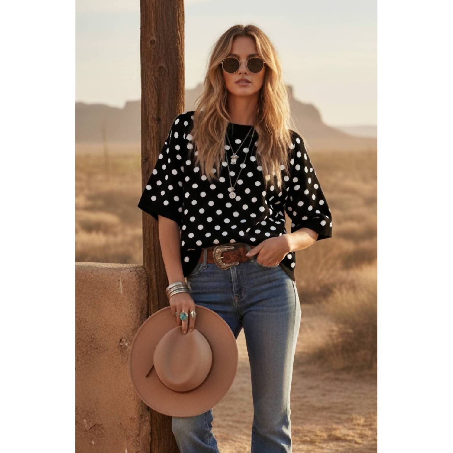 Sewn and Seen Polka Spots Sweater in black - women's sweater - alternate view