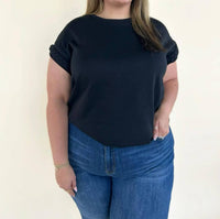 Entro - Sylvie Round Neck Cap Sleeve Top - Plus
