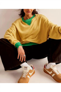 Lovesoft - Solid Color Round Neck Fork Loose Sweatshirt Sweater